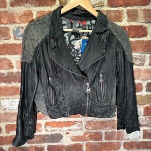Doma RARE Leather Moto Jacket ZipUp Size Med charcoal-RARE DOMA LEATHER Cropped